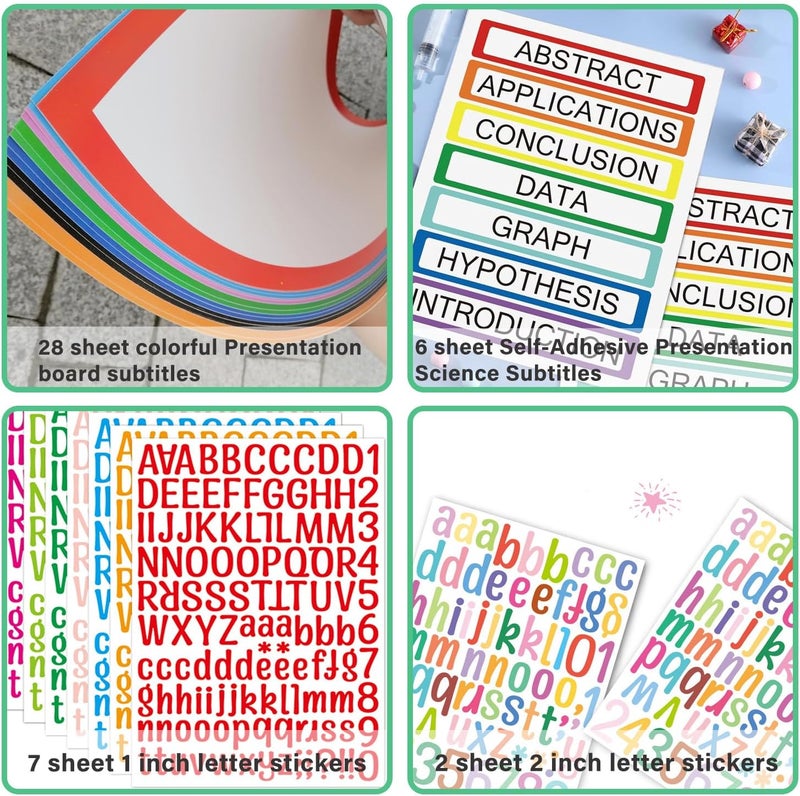 LonlyEagle 43 Colorful Sheets Science Fair Board Supplies Self Adhesive Presentation Science Subtitles Fair Project Titles Personalized Letter Sticker Supplies for Classroom Office - Image 4